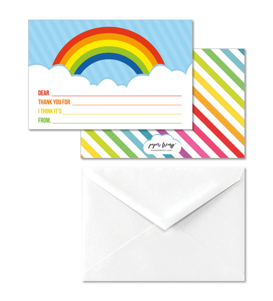 Rainbow Children's Kid Write In Thank You Note Cards and Envelopes Easy to Fill out