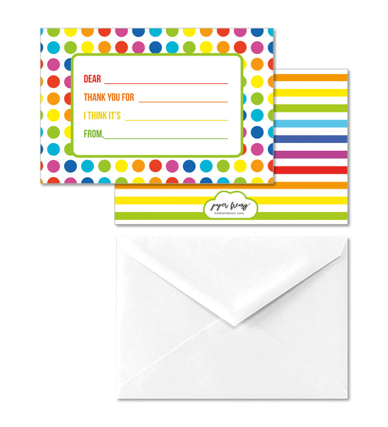 Colorful Dot Children's Kid Write In Thank You Note Cards