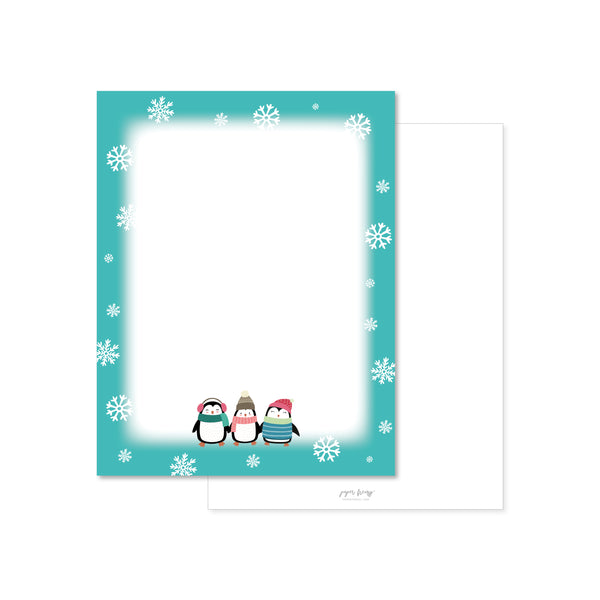 North Pole Penguin Trio Friends Holiday Christmas Letterhead