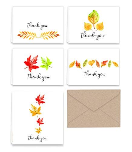 Fall Leaves Thank You Note Cards & Kraft Envelopes - 25 pack