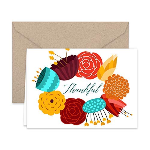 Thankful Floral Wreath Thank You Note Cards
