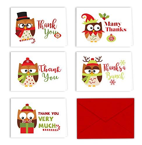 Christmas Owls Holiday Thank You Note Cards