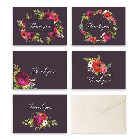 Bohemian Floral Thank You Note Card Collection