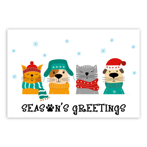 Dogs and Cats Seasons Greetings Christmas Post Cards - 25 pack