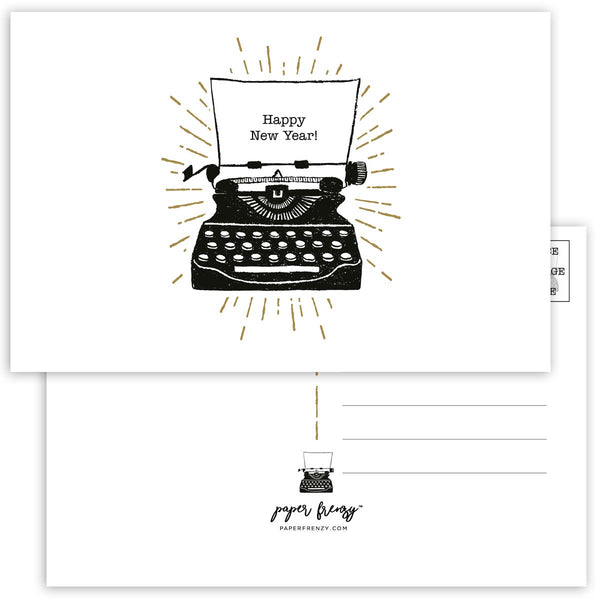 Happy New Year Retro Typewriter Christmas Holiday Post Cards - 25 pack