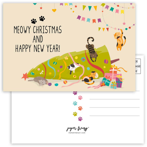 Paper Frenzy Meowy Christmas POSTCARDS - 25 pack