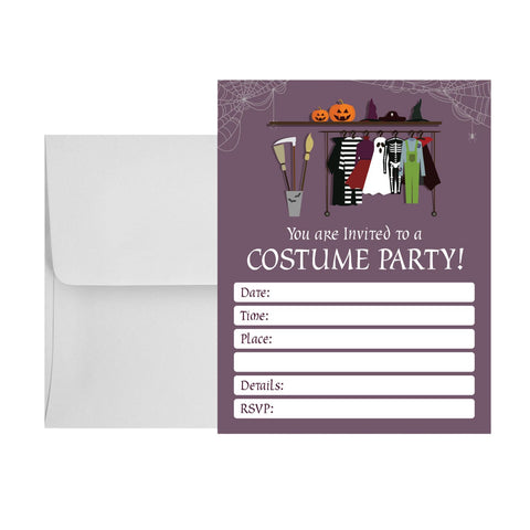 Halloween Costume Party Write In Invitations and Envelopes - 25 pack
