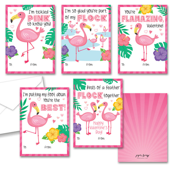 Paper Frenzy Flamingo Themed Valentines - 25 pack WITH ENVELOPES