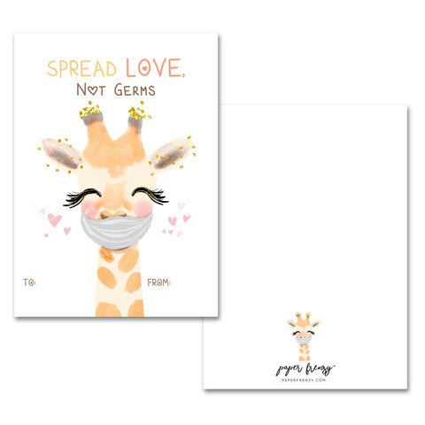 Paper Frenzy Quarantine Masked Giraffe Valentines - 25 pack WITH ENVELOPES