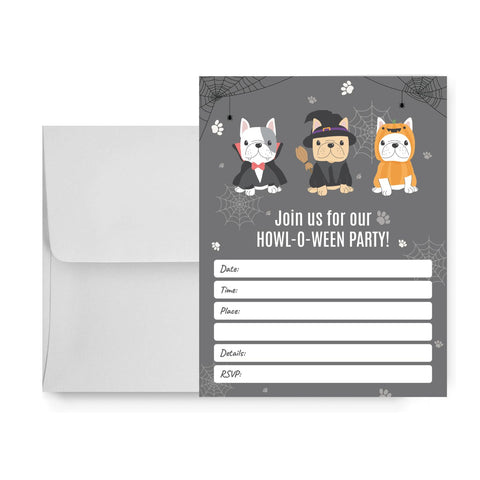 Dog Themed Howl-o-Ween Halloween Party Write In Invitations and Envelopes - 25 pack