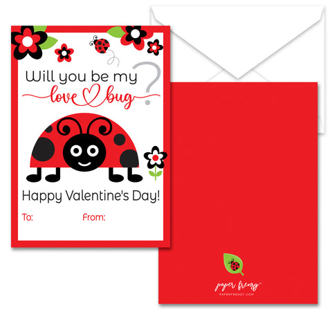Paper Frenzy Love Bug Themed Valentines - 25 pack WITH ENVELOPES