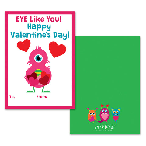 Paper Frenzy Friendly Monster Themed Valentines - 25 pack WITH ENVELOPES
