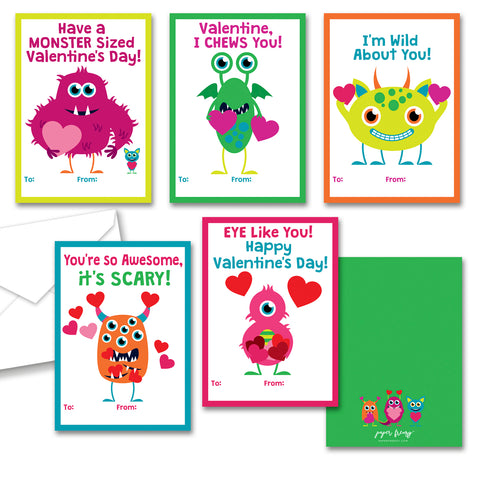 Paper Frenzy Friendly Monster Themed Valentines - 25 pack WITH ENVELOPES
