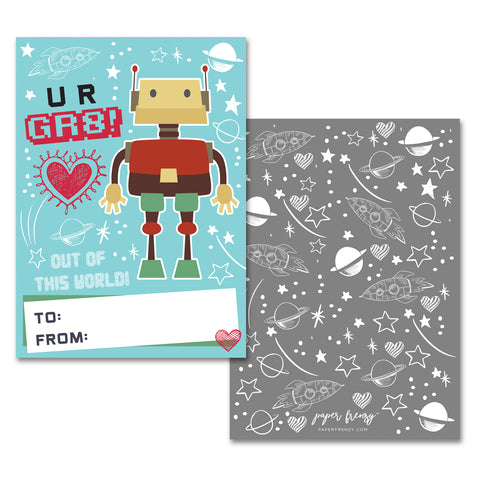 Paper Frenzy Robot Themed Valentines - 25 pack WITH ENVELOPES