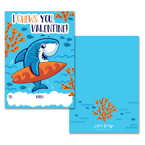 Paper Frenzy Shark Themed Valentines - 25 pack WITH ENVELOPES