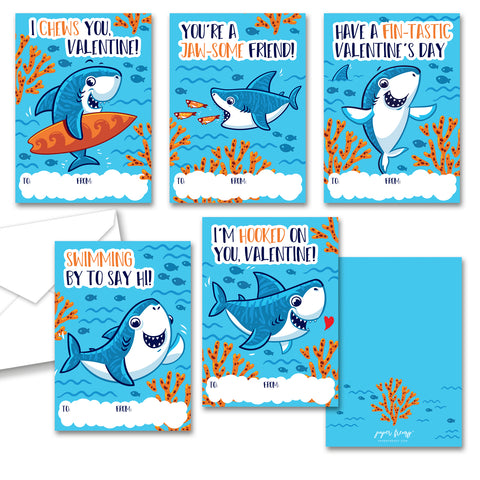 Paper Frenzy Shark Themed Valentines - 25 pack WITH ENVELOPES