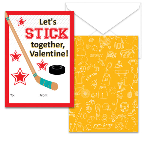 Paper Frenzy Hockey Themed Valentines - 25 pack WITH ENVELOPES
