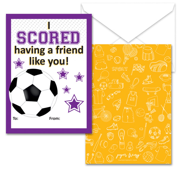Paper Frenzy Soccer Themed Valentines - 25 pack WITH ENVELOPES