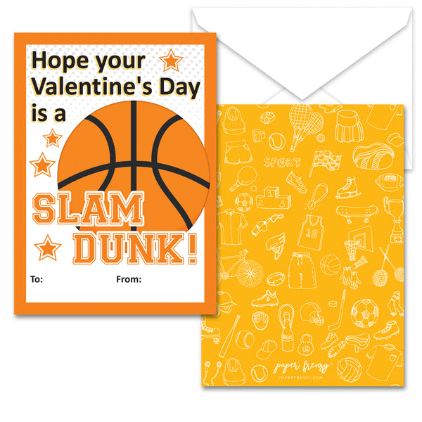 Paper Frenzy Basketball Themed Valentines - 25 pack WITH ENVELOPES