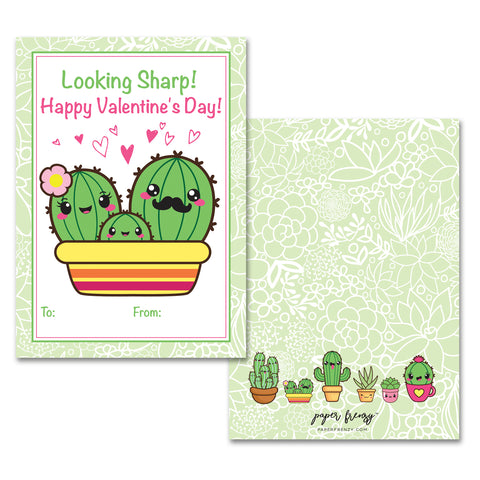 Paper Frenzy Succulent Themed Valentines - 25 pack WITH ENVELOPES