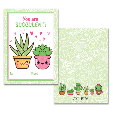 Paper Frenzy Succulent Themed Valentines - 25 pack WITH ENVELOPES