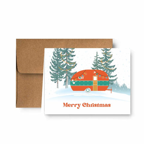 Camper Camping Christmas Holiday Cards with Kraft Envelopes - 25 pack