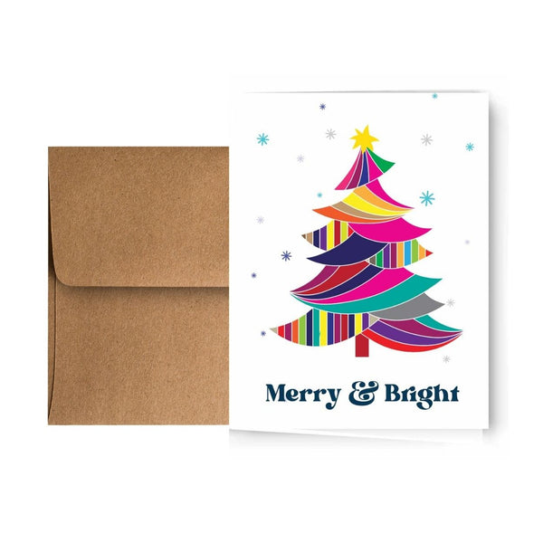 Colorful Christmas Tree Artistic Christmas Holiday Cards with Kraft Envelopes - 25 pack
