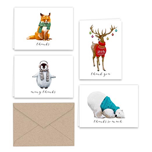 Winter Animals Thank You Note Cards