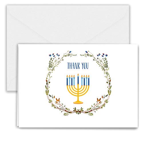 Menorah with Wreath Hanukkah Thank You Note Cards