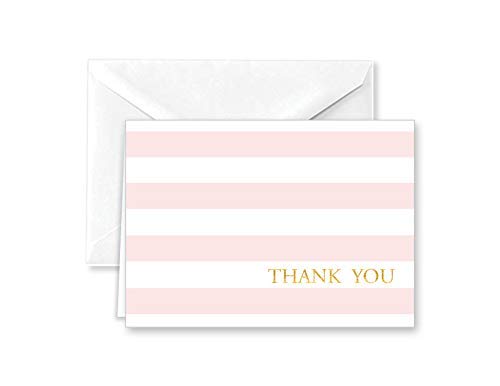 Baby Pink Stripe Thank You Note Cards