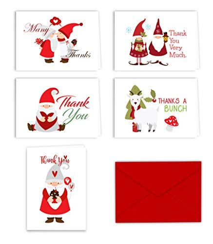 Christmas Holiday Gnomes Thank You Note Cards