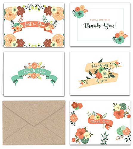 Vintage Floral Banners Thank You and Greeting Notes