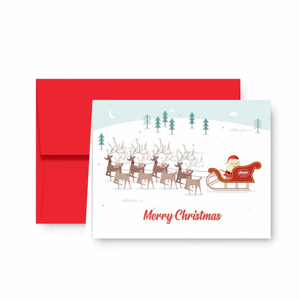 Santa and Sleigh Christmas Holiday Cards with Red Envelopes - 25 pack